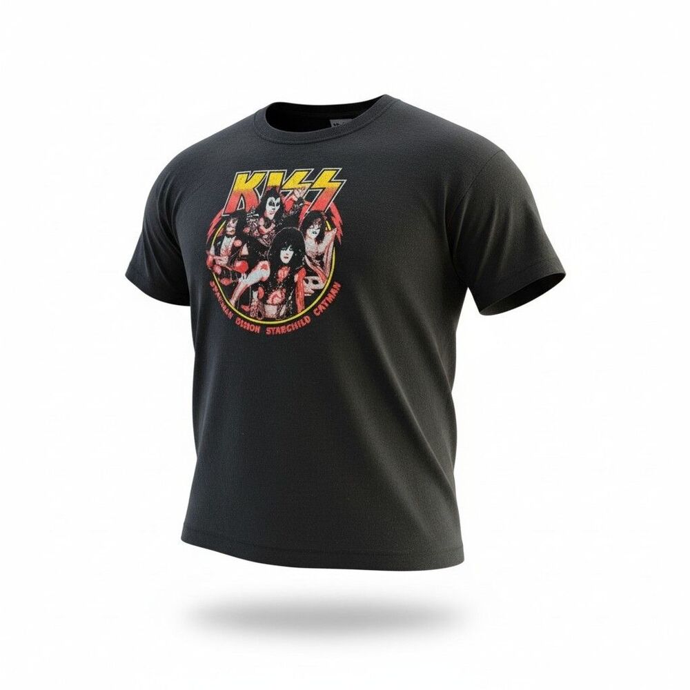 KISS Vintage Style Band T-Shirt 4XB Big & Tall Distressed‎ Rock Tee Starchild